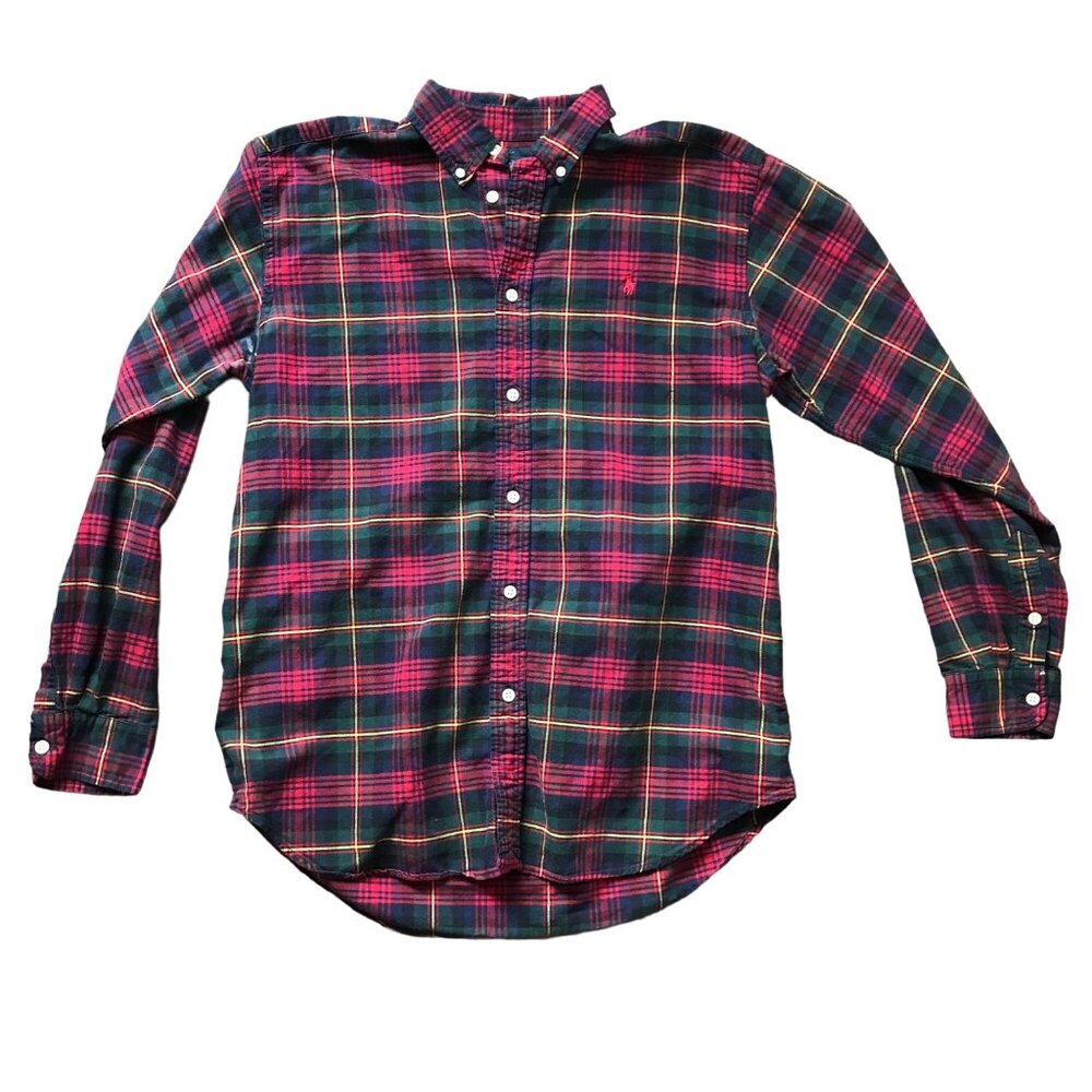 Vintage Ralph Lauren Plaid Button‎ Down Shirt Boys XL (18-20) Cotton, Christmas